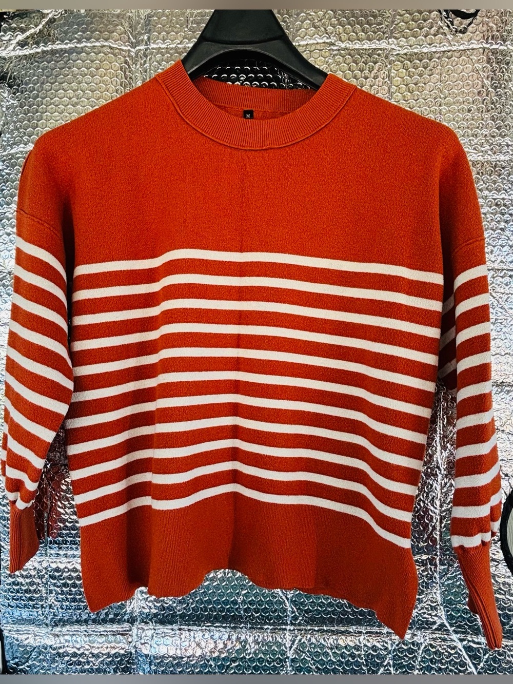 Striped Crewneck Sweater in Red & White